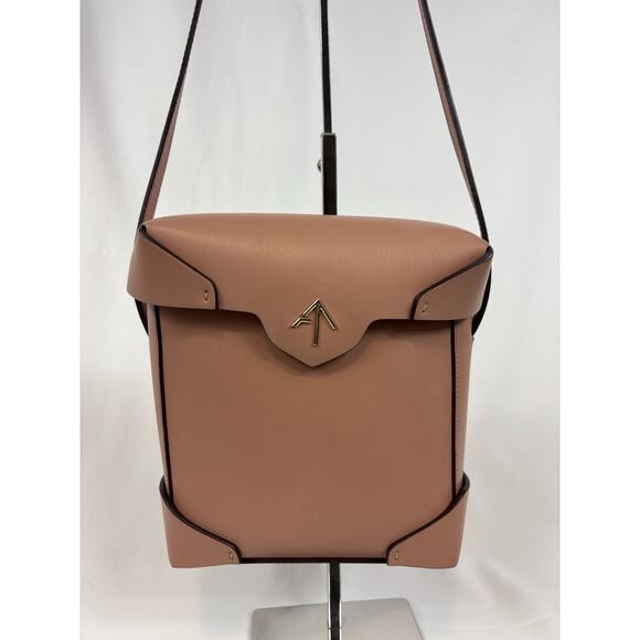 Manu Atelier Leather Crossbody Bag Tan Leather Box Shape Shoulder - Picture 15 of 15